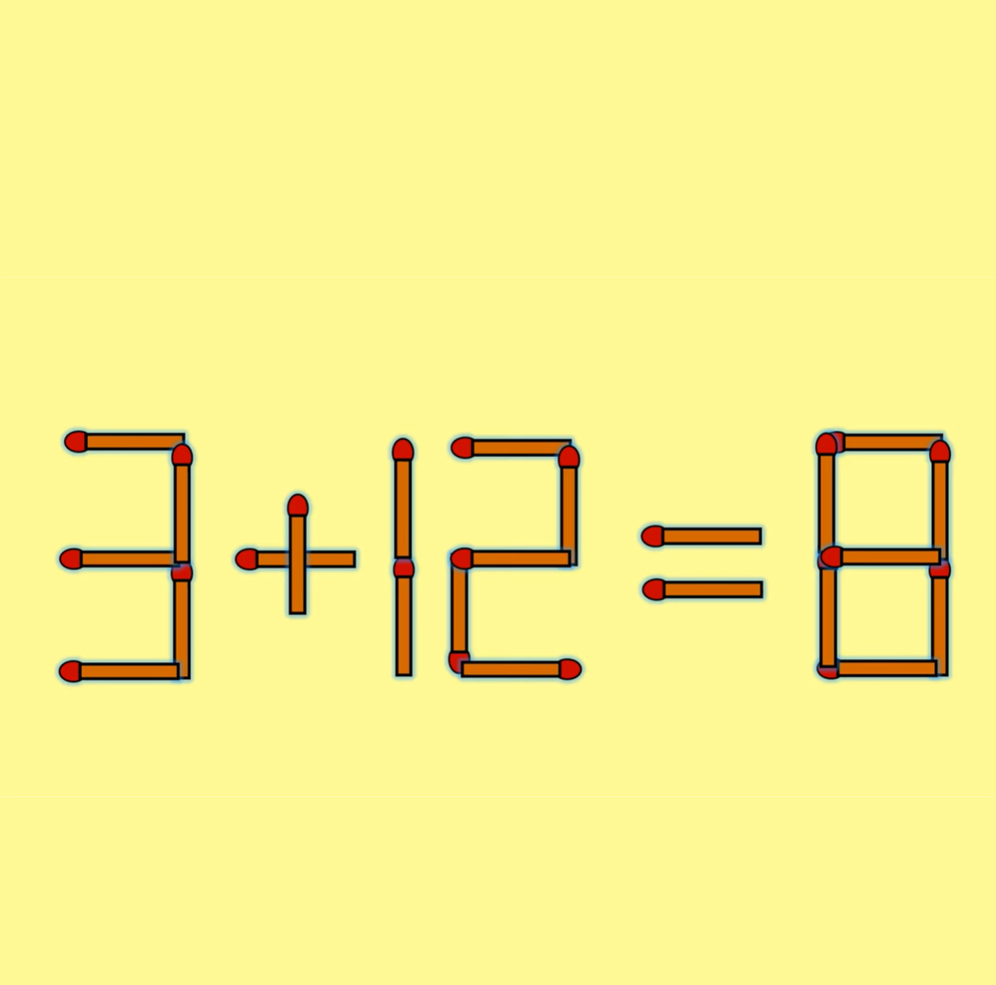 Test IQ cu chibrituri | Mutați un singur băț pentru a corecta ecuația 3 + 12 = 8. Reușești să rezolvi provocarea?